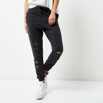 Black distressed casual joggers
